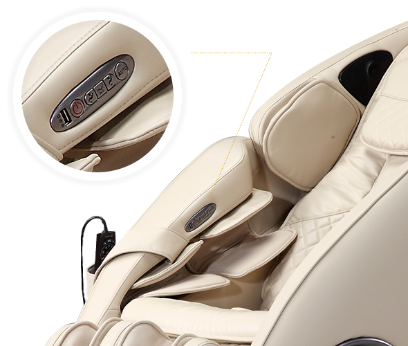 Recline/extend buttons on the right arm.